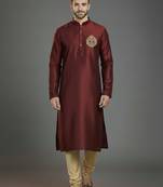 Maroom embroidery dupion silk kurta set