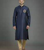 Navy embroidery dupion silk kurta set