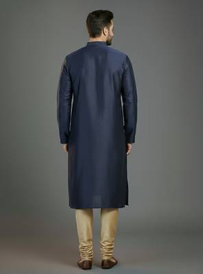 Navy embroidery dupion silk kurta set 2