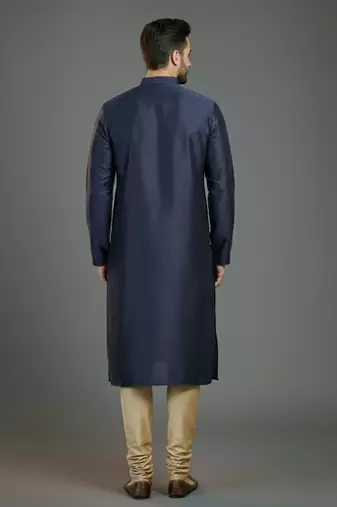 Navy embroidery dupion silk kurta set