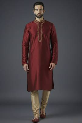 Maroon embroidery dupion silk kurta set 1