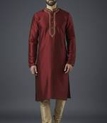 Maroon embroidery dupion silk kurta set