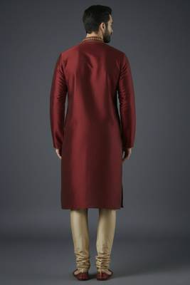 Maroon embroidery dupion silk kurta set 2