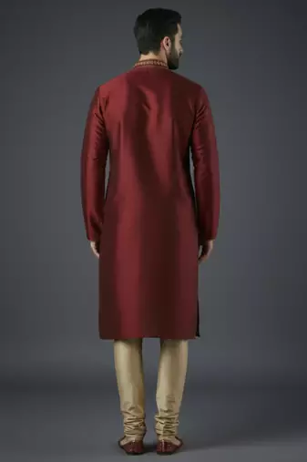 Maroon embroidery dupion silk kurta set
