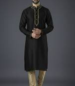 Black embroidery dupion silk kurta set