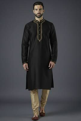Black embroidery dupion silk kurta set 2