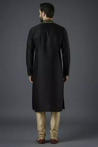 Black embroidery dupion silk kurta set