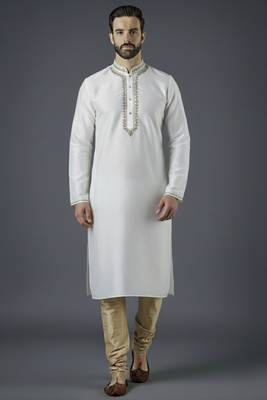 White embroidery dupion silk kurta set 1