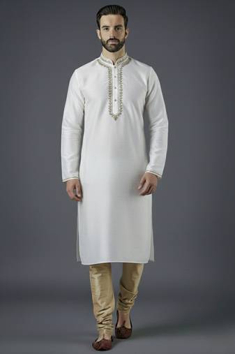 White embroidery dupion silk kurta set