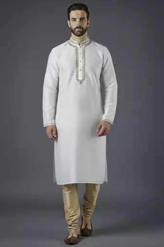 White embroidery dupion silk kurta set