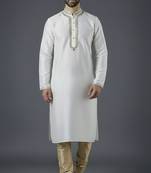 White embroidery dupion silk kurta set