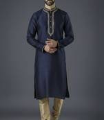 Navy embroidery dupion silk kurta set