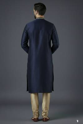 Navy embroidery dupion silk kurta set 2