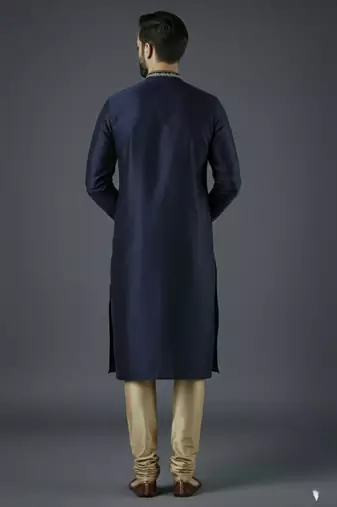 Navy embroidery dupion silk kurta set