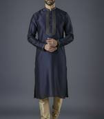 Navy embroidery dupion silk kurta set