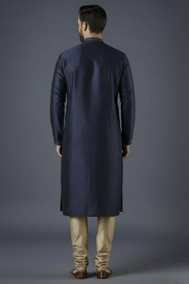Navy embroidery dupion silk kurta set 2