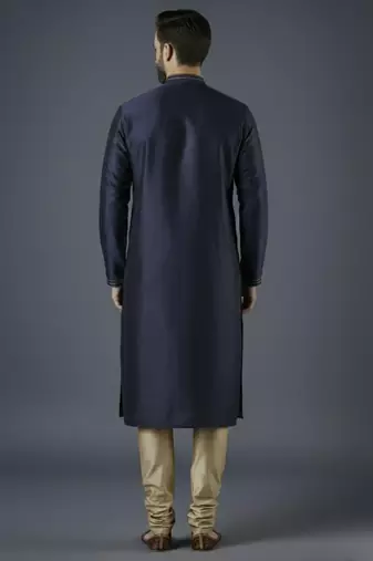 Navy embroidery dupion silk kurta set