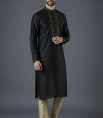 Black embroidery dupion silk kurta set