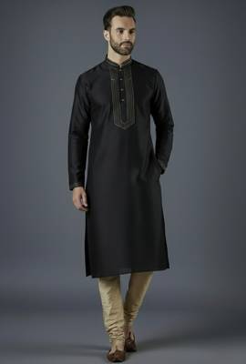 Black embroidery dupion silk kurta set 2
