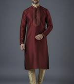 Maroon embroidery dupion silk kurta set