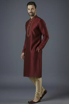 Maroon embroidery dupion silk kurta set 2