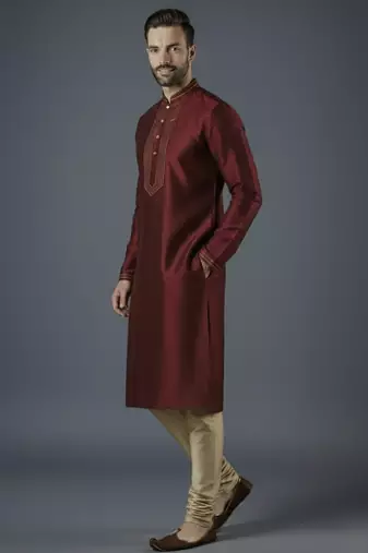 Maroon embroidery dupion silk kurta set