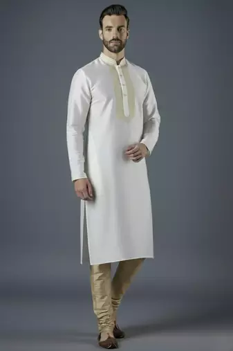 White embroidery dupion silk kurta set