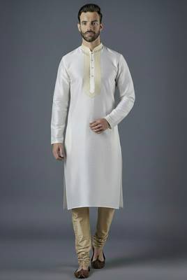 White embroidery dupion silk kurta set 2