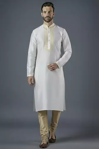 White embroidery dupion silk kurta set