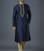 Navy embroidery dupion silk kurta set