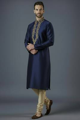 Navy embroidery dupion silk kurta set 2