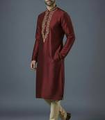 Maroon embroidery dupion silk kurta set