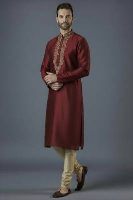 Maroon embroidery dupion silk kurta set 2