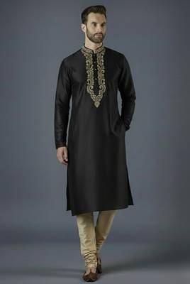 Black embroidery dupion silk kurta set 1