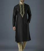 Black embroidery dupion silk kurta set