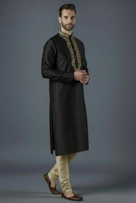 Black embroidery dupion silk kurta set 2