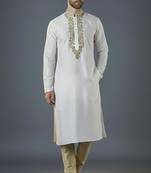 White embroidery dupion silk kurta set