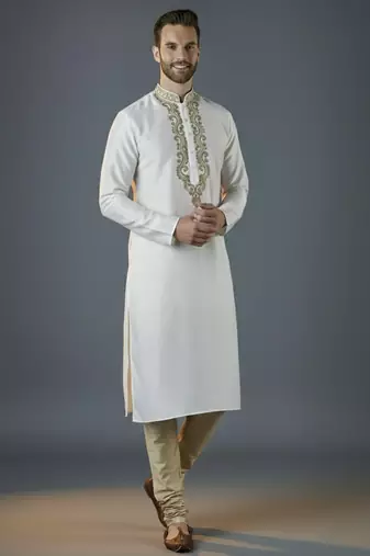 White embroidery dupion silk kurta set