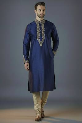 Royal blue  embroidery dupion silk kurta set 1