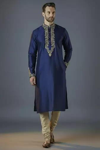 Royal blue  embroidery dupion silk kurta set