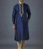 Royal blue  embroidery dupion silk kurta set