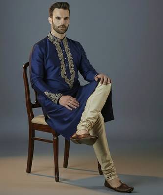 Royal blue  embroidery dupion silk kurta set 2