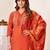Orange Color Embroidery Sequins With Hand Work Roman Silk Kurti pant Set.