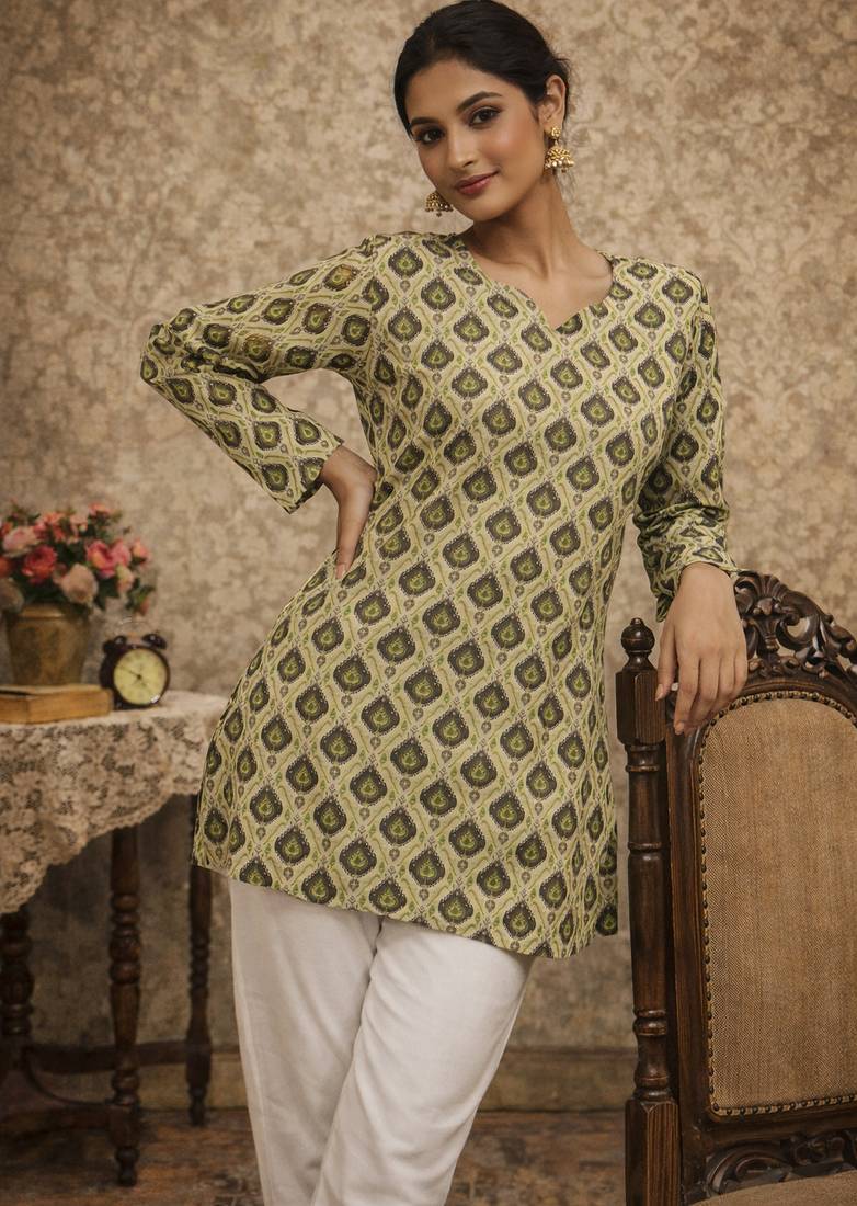 Trending floral digital print muslin silk tunic / stylish short kurti for grilish