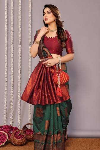 Green soft silk banarasi saree with blouse