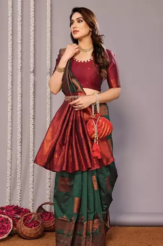 Green soft silk banarasi saree with blouse