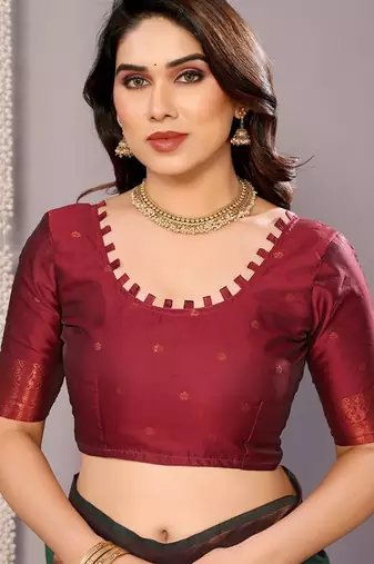 Green silk blend banarasi saree with blouse
