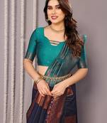 Navy blue soft silk banarasi saree with blouse