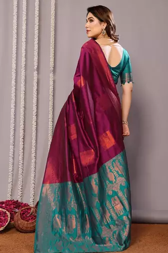 Purple silk blend banarasi saree with blouse