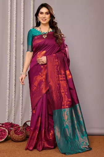 Purple soft silk banarasi saree with blouse